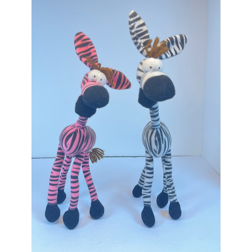 Vintage 1996 Toy Concepts Bendable Zebra Plush Set Pink White Black 11 Inch 5009